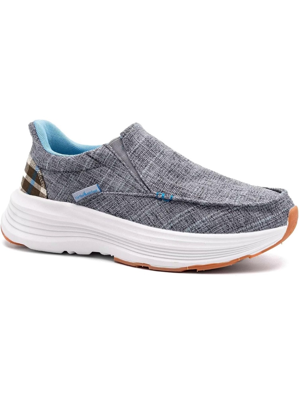 OrthoComfoot Slip-On Gray Athletic Comfort Shoe with Blue Lining